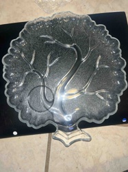 Clear Pressed Glass Etched Tree Platter or Serving Plate