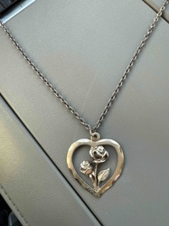 Sterling Silver Heart and Rose Pendant Necklace
