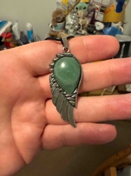 Green Gemstone Teardrop and Wing Pendant