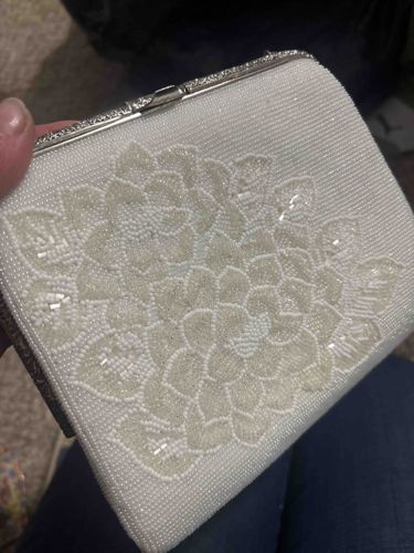 White Beaded Floral Clutch Bag