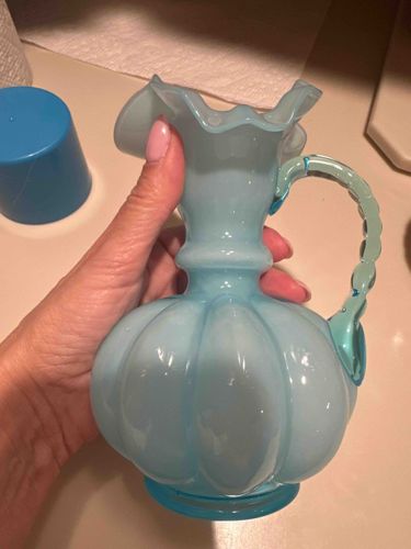 Fenton Turquoise Blue Opalescent Melon Pitcher