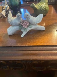 Ceramic Figurine of Two Doves with Rose on Branch