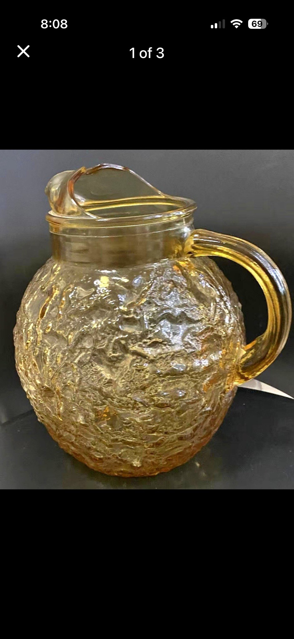 Submitted photo of Amber glass pitcher, possibly Viking Glass (unverified)