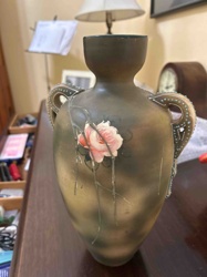 Art Nouveau-Style Ceramic Vase with Hand-Painted Roses