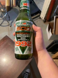 Mountain Dew Southern 500 Inaugural 1992 Commemorative Glass Bottle