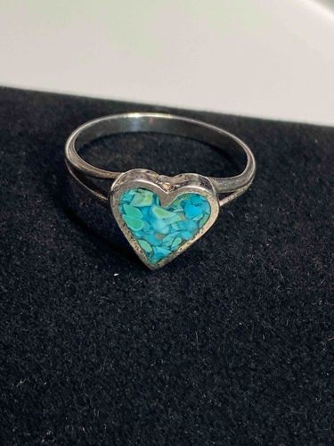 Sterling Silver Crushed Turquoise Inlay Heart Ring