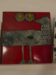 Mid-Century Modern Ceramic Art Tile with Abstract Bird Motif