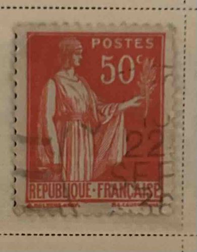 French Postes Sower Stamp, 50 Centimes, Red