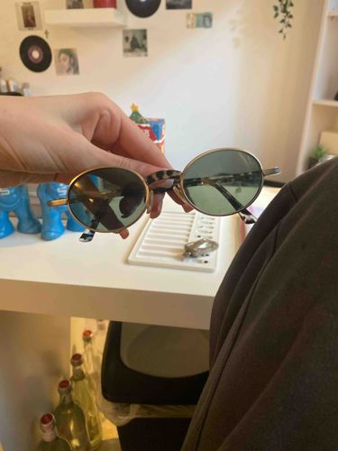 Oval Frame Sunglasses with Leopard Print Temples