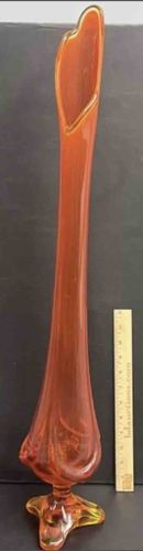 Orange Art Glass Ruffled Trumpet Vase