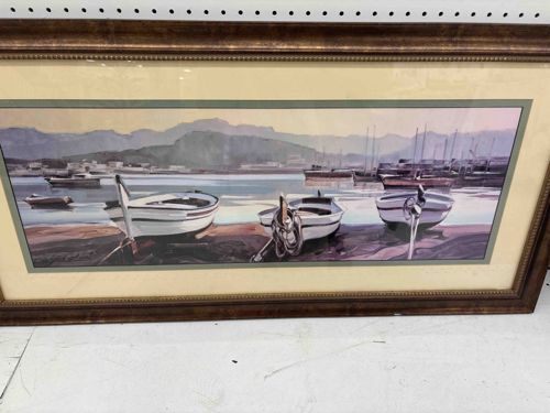 Framed Seascape Print 'Boats on the Shore' by Teifda