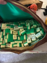 Vintage Mahjong Set with Two-Tone Tiles in Carrying Case