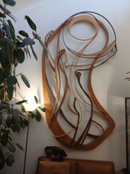 Abstract Wall Sculpture of a Female Face in Bentwood