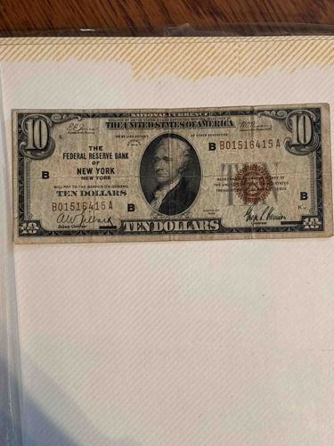 1929 Federal Reserve $10 Bill from New York