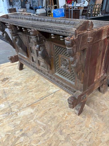 Carved Antique Indo-Portuguese or Anglo-Indian Teak Buffet Sideboard