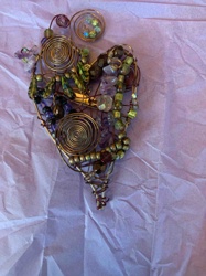 Artisan Wire and Bead Heart Brooch