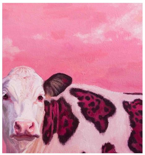 Pink Sky Cow Original Painting by Naska