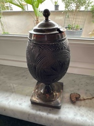 Carved Gourd Container with Metal Fittings