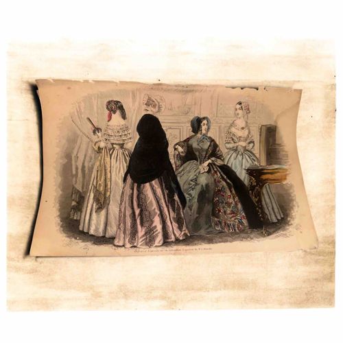 Antiquarian Engraving of 19th-Century Women's Fashion