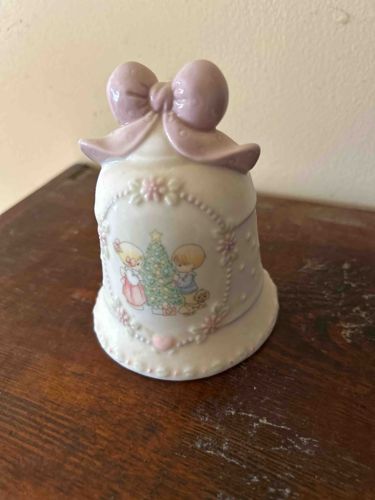 Precious Moments Porcelain Christmas Bell with Children Decorating Tree