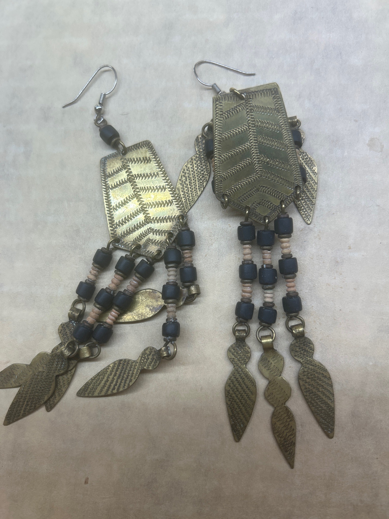 Submitted photo of Bohemian-style brass and beaded dangle earrings