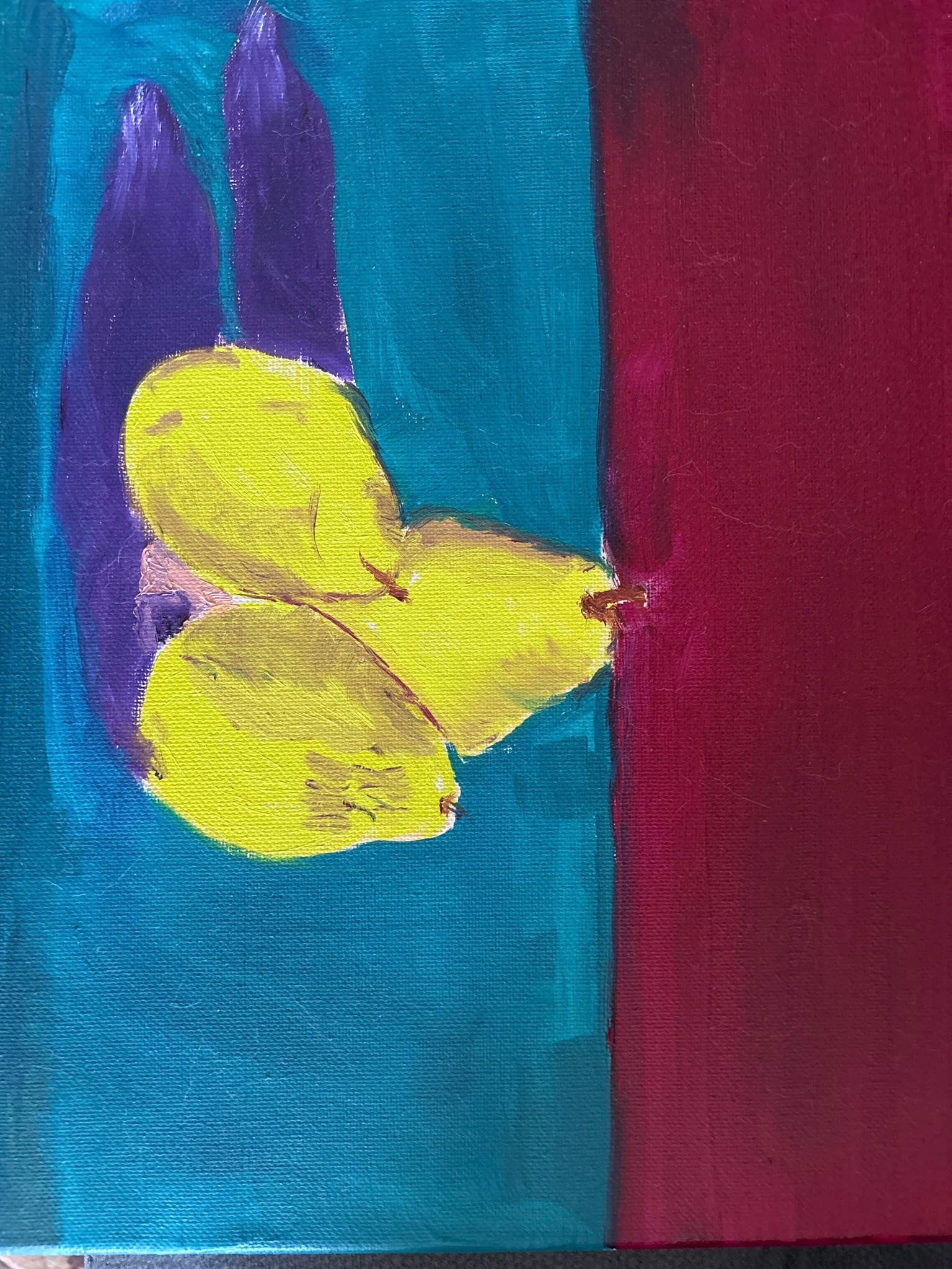 Submitted photo of Original oil painting depicting yellow fruit on a vibrant background