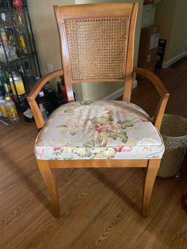 Cane Back Armchair with Floral Upholstery