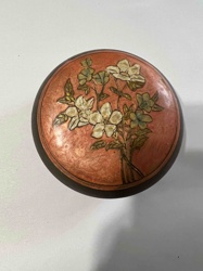 Flower-Decorated Round Trinket Box