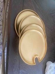 Set of Four Gold Beaded Charger Plates with Sauce Well