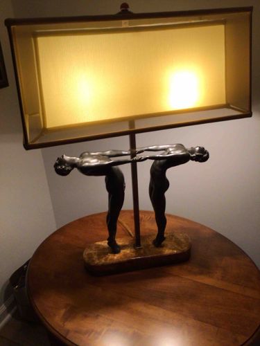 Theodore Alexander Art Deco Style Figural Table Lamp with Acrobatic Figures