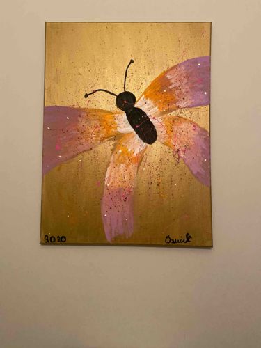 Butterfly Painting with Metallic Gold Background