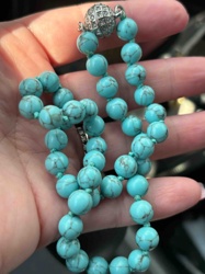 Turquoise Beaded Necklace with Pave Clasp