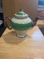 Art Deco Style Green and White Striped Teapot