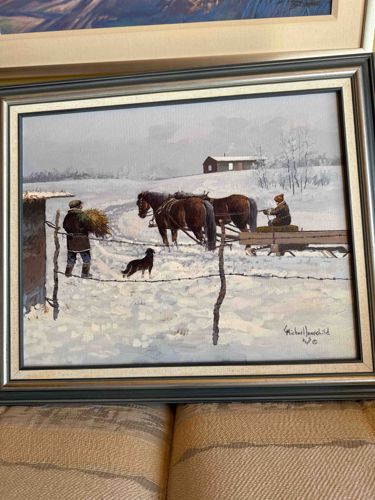 Winter Rural Landscape with Horses and Figures