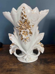 Art Deco Style White and Gold Floral Porcelain Vase