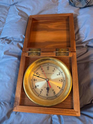The Otto Gerdau Co. Brass Ship's Clock in Wooden Box
