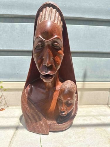 East African Makonde Hand-Carved Wood Sculpture of Mother and Child