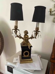 French Empire Style Figural Double Candelabra Table Lamp with Putto
