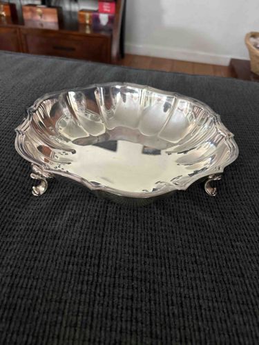 Scalloped Footed Silver Serving Bowl