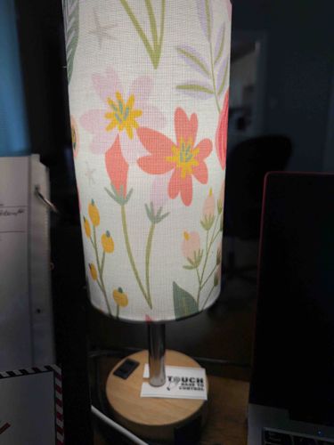 Floral Fabric Shade Table Lamp with Wooden Base
