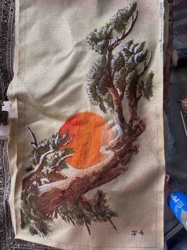 Embroidered Winter Pine with Sunset Wall Hanging
