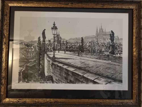 Charles Bridge and Prague Castle Monochromatic Print