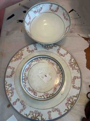 Antique Hand-Painted Porcelain Dinnerware Set (Bowl and Plates)