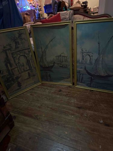Triptych of Framed Maritime/Architectural Prints or Paintings by De Corsi