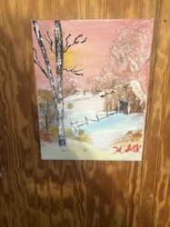 Winter Barn Scene Oil Painting