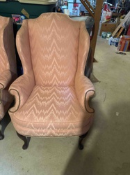 Vintage Pink Upholstered Wingback Armchair with Nailhead Trim