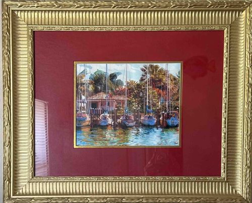 Framed Marina Scene Artwork