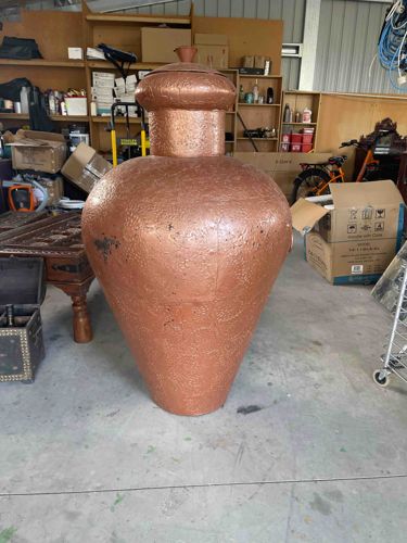 Large Hammered Copper Vessel with Lid