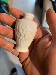 Miniature White Ceramic Vase with Fruit Motif