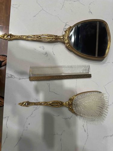Vintage Gold Tone Vanity Set (Mirror, Brush, Comb)